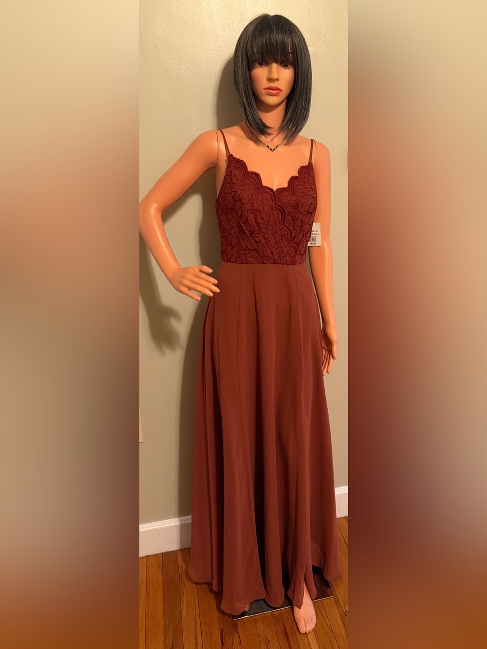 David's Bridal DB studio SPAGHETTI STRAP LONG dress CINNAMO
